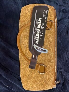 Insulated Cork Wine Clutch with Tan Trim